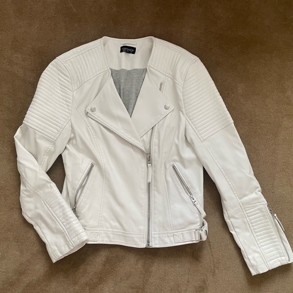 White leather moto jacket / topshop